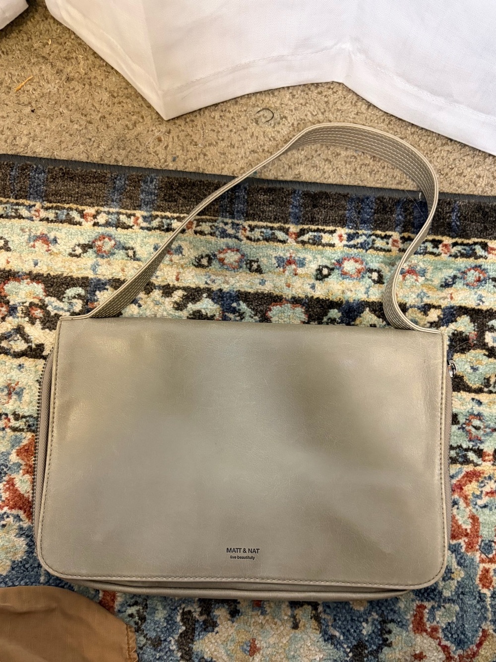 Matt & Nat Top Handle Double Zip Taupe Olive Green Square Handbag. Retail $178